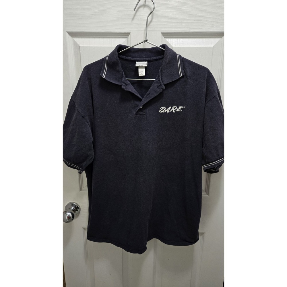 Vintage D.A.R.E. Polo Shirt‎ Mens XL Navy Blue Anvil Cotton Deluxe Drug Free Tee